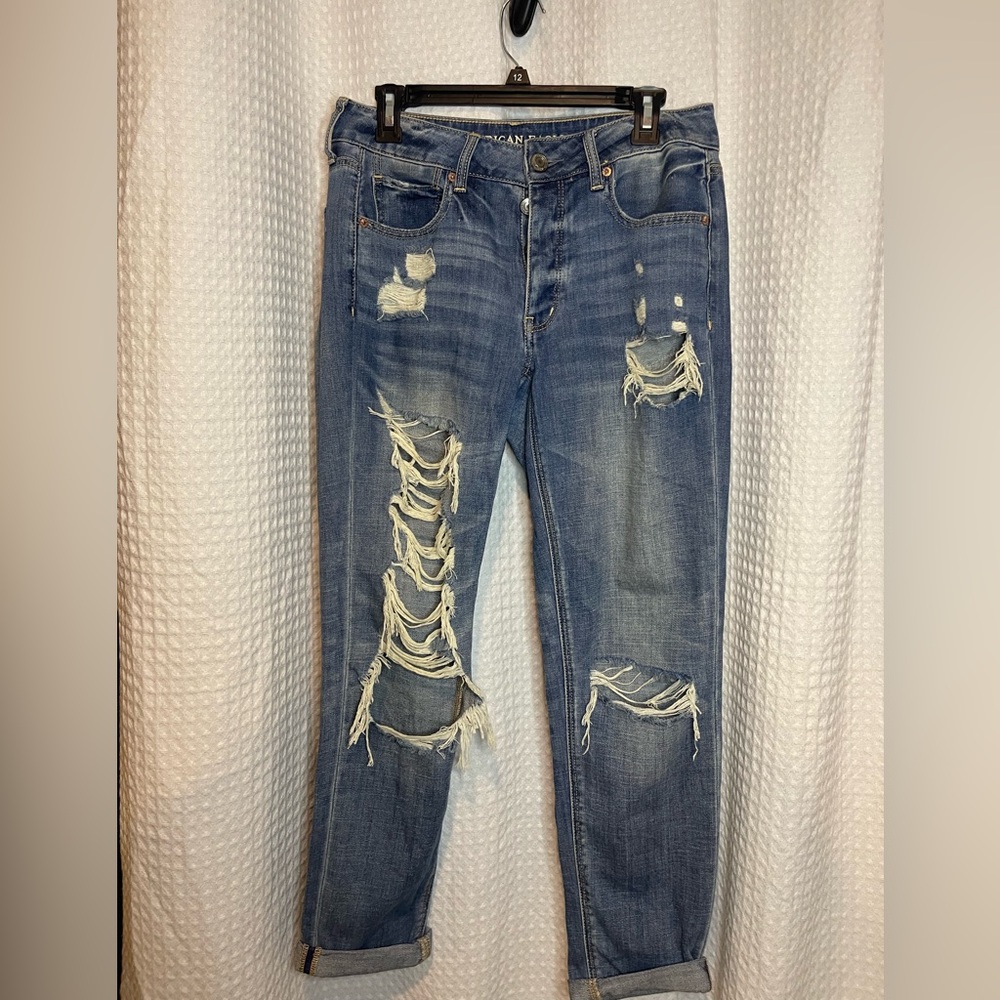 American Eagle Outfitters Tomgirl Ripped Blue Skinny Jeans